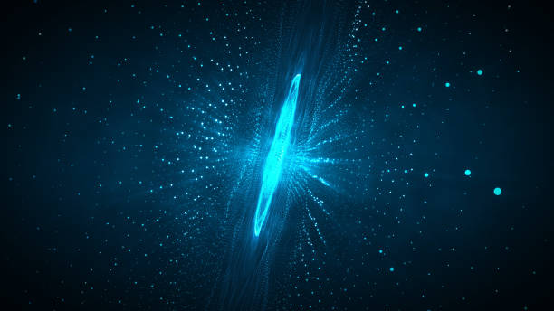 istock Colorful shock wave composed of particles. Light beam, glow through clouds, dust, nebulae of space, 3D Rendering 1392732810