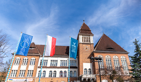 Sopot, Poland - April 11, 2022: City Hall building in the old city Sopot in Poland, office building