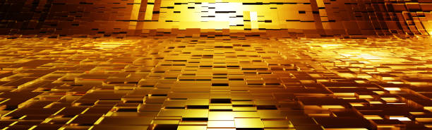 istock Abstract background with geometric shapes and intenseblue golden glow. 3d rendering. 1392734206