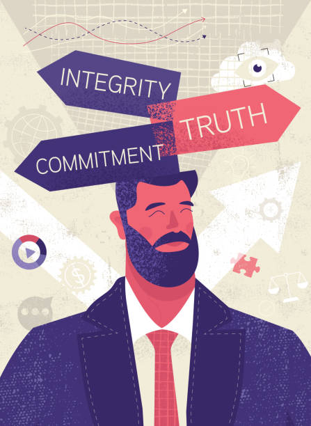 Commitment Integrity Truth Business Ethics Concept Flat vibrant illustration with hand drawn textures depicting business ethics concept. spy games stock illustrations