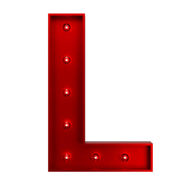 istock Red Metallic Letter L With Light Bulbs 1392735758