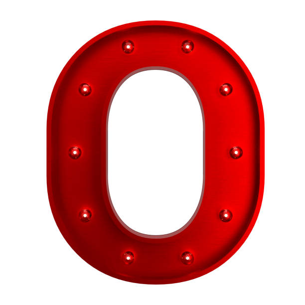 Red Metallic Letter O With Light Bulbs 3D Red Metallic Letter O With Light Bulbs. Alphabet Concept. 3d red letter o stock pictures, royalty-free photos & images