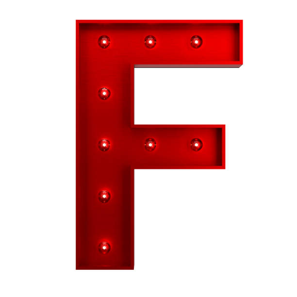 istock Red Metallic Letter F With Light Bulbs 1392736128
