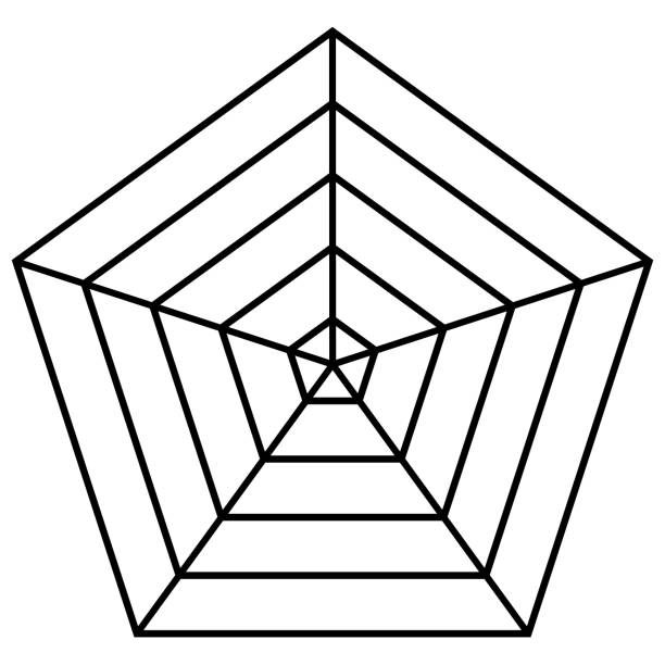 ilustrações de stock, clip art, desenhos animados e ícones de pentagonal radar template spider mesh chart diagram spider, 5s blank pentagon radar chart template - pentagon