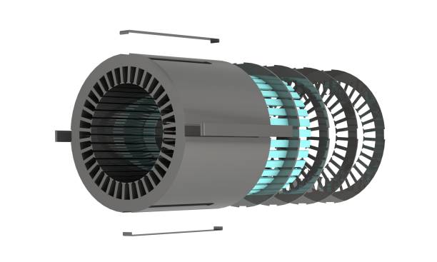 istock Stator assembly for electric motor, exploded view,3D illustration isolated on white background 1392736749