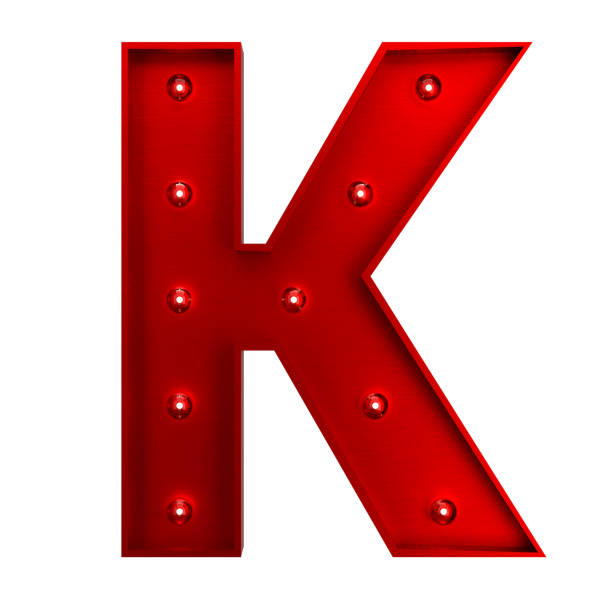 istock Red Metallic Letter K With Light Bulbs 1392736756