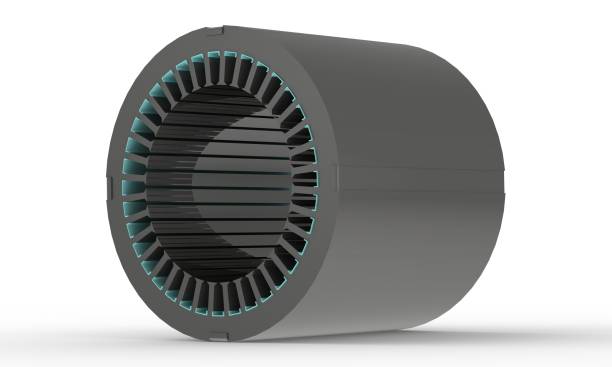 istock Stator package for electric motor, assembled metal sheets, 3d rendering isolated on white background 1392737049