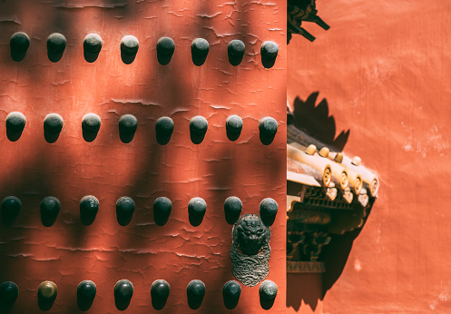 Chinese Traditional Crimson Wooden Door 