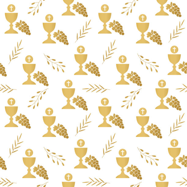 seamless golden holy communion pattern- vector illustration seamless golden holy communion pattern- vector illustration last supper stock illustrations