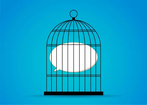 Vector illustration of speech bubble trapped in a cage