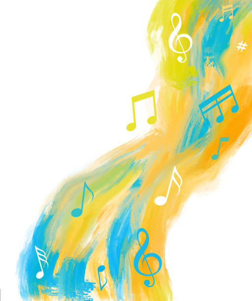 grunge paint music musical notes colorful painted background string instrument stock illustrations
