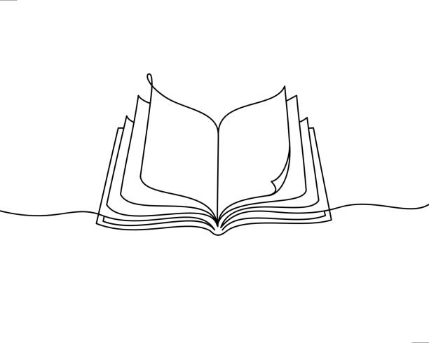 오픈 북 라인 아트 - book open textbook white background stock illustrations