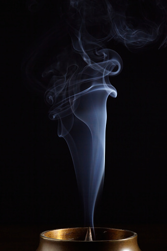 Full frame of forms and textures of smoke of color white on a black background