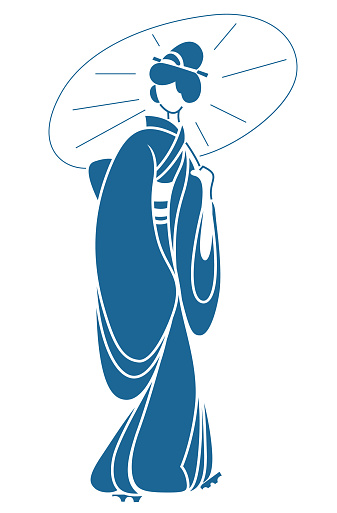 Ancient Japanese woman Holding an umbrella