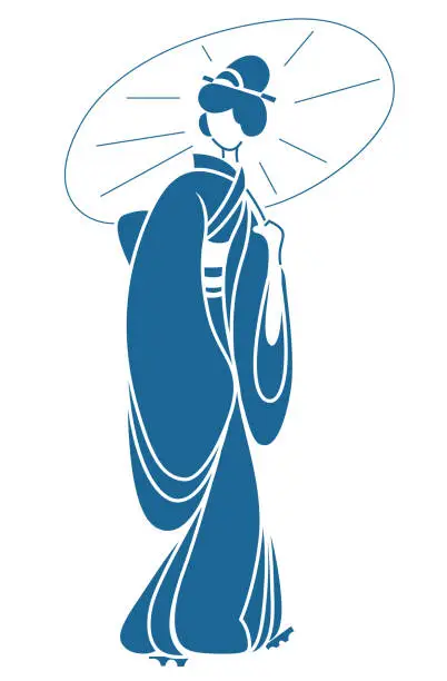 Vector illustration of Ancient Japanese woman Holding an umbrella