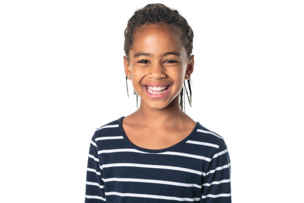 istock Adorable african little girl on studio white background 1392744052