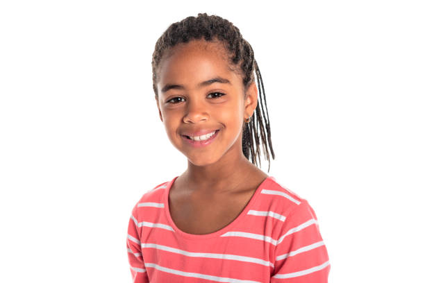 istock Adorable african little girl on studio white background 1392744075