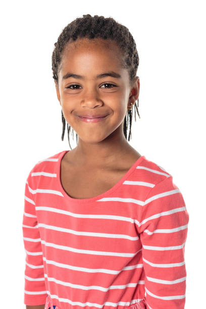 istock Adorable african little girl on studio white background 1392744105