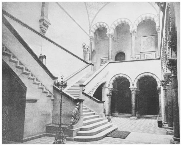 istock Antique photograph of Ireland: Staircase, Trinity College 1392746781