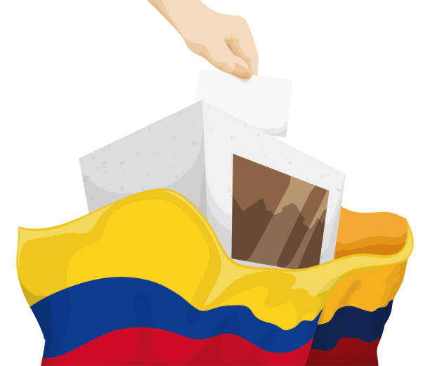 illustrations, cliparts, dessins animés et icônes de main de l’électeur, urne et drapeau tricolore colombien - marking voting ballot election presidential election