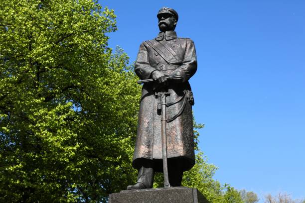 Jozef Pilsudski national hero memorial in Gliwice city in Poland. The memorial by artist Tadeusz Lodzian was unveiled in public space in 1998.