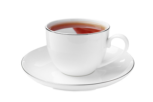 Ceramic cup of aromatic rooibos tea isolated on white
