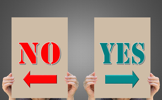 Women holding a NO or YES Sign Referendum