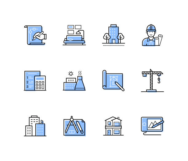 Building and construction - modern line design style icons set vector art illustration