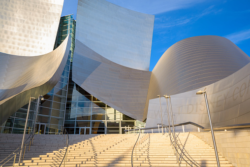 Los Angeles, California, USA - November 7, 2013: The entrance to Walt Disney Concert Hall in LA. The building was designed by Frank Gehry and opened in 2003.