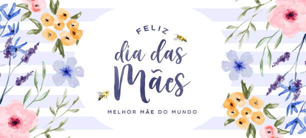 ilustrações de stock, clip art, desenhos animados e ícones de mother's day watercolor flower portuguese card - portuguese language