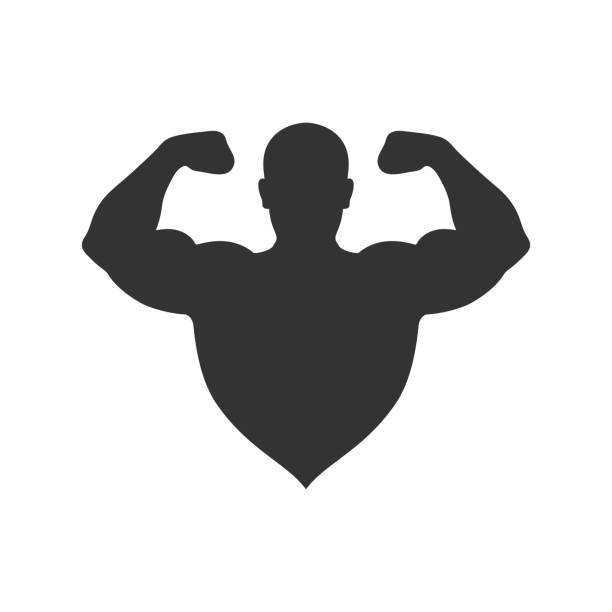 ilustrações, clipart, desenhos animados e ícones de logotipo da academia - men muscular build bicep body building