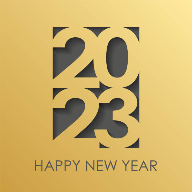 2023 frohes neues jahr goldene karte, kalender, einladung. vektorillustration. - neujahr stock-grafiken, -clipart, -cartoons und -symbole