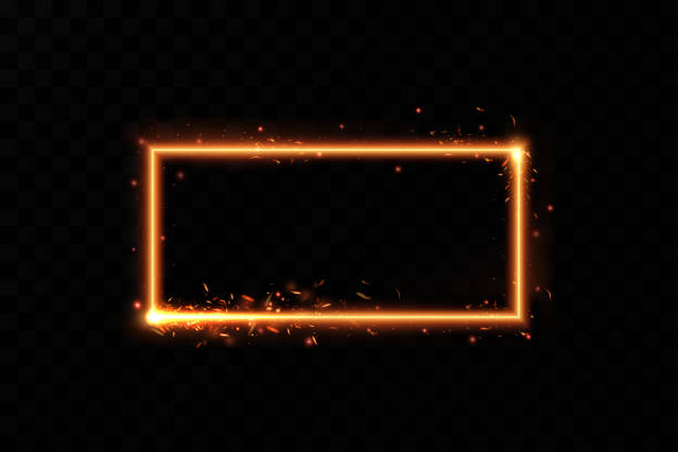 istock Gold frame with fiery sparks. Gold frame with light effects. Shining banner. 1392758858