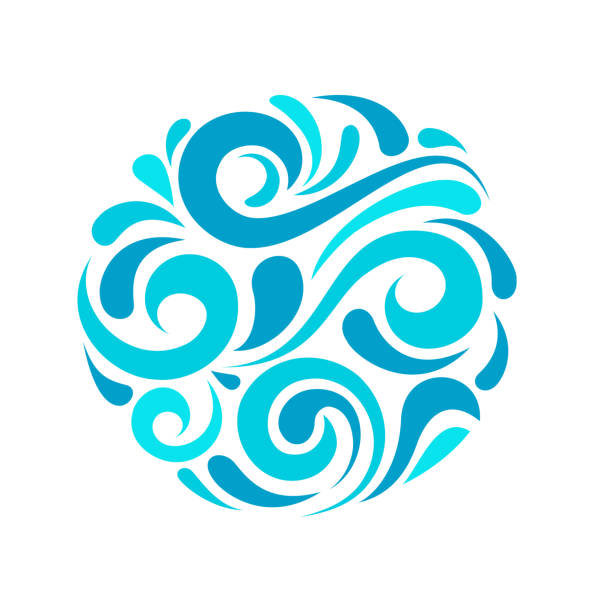 ilustrações de stock, clip art, desenhos animados e ícones de blue waves logo - curve decoration circle frame