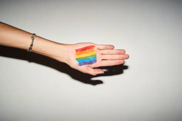 istock Hand painted rainbow pride flag. Retro style. 1392760295