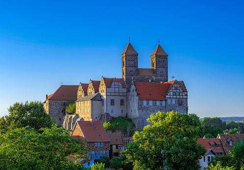 Castle hill with collegiate church of St. Servatius, UNESCO World Heritage Site, Quedlinburg, Saxony-Anhalt, Germany, Europe