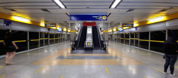 istock Bangkok, Thailand - April 16, 2022 : panoramic view of subway train platform station. MRT is a main public transportation of Bangkok. transportation of the Bangkok mass rapid transit on MRT. 1392763874