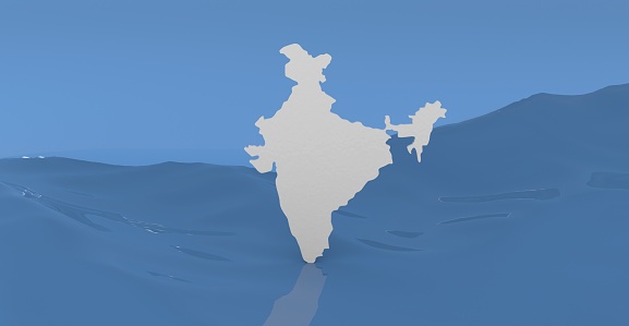 india map with water Hind river 3D Rendering