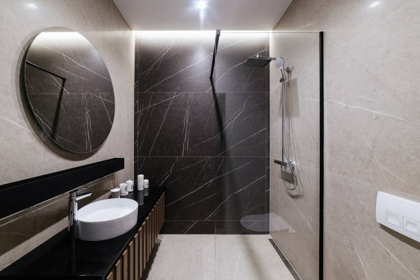 istock Stylish, new, functional bathroom in the house 1392764669