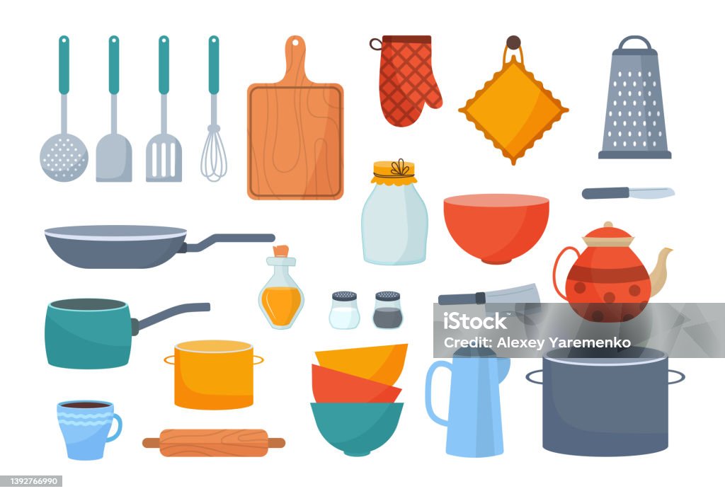 Tools In Kitchen Cartoon Kitchen Tools Set Stock Illustration - Download Image Now - Bowl, Cafe ...