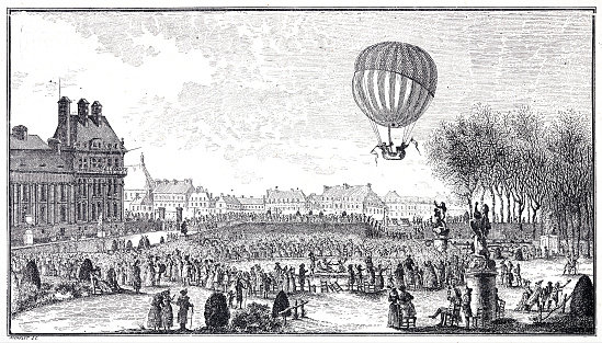 istock First aerostatic ascent in a hydrogen gas balloon executed at the Tuileries by Charles and Robert on December 1, 1783 1392775621