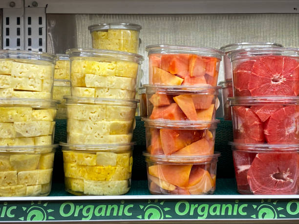 Fresh fruit boxes in a market