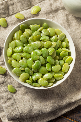 Organic Raw Steamed Green Lima Beans in a Bowl