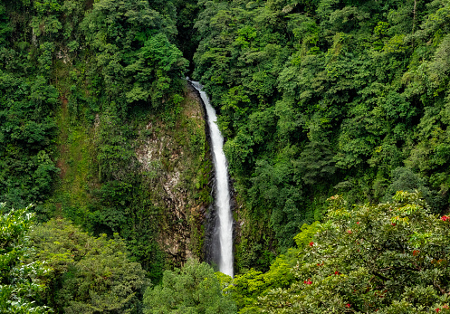 A distant view of La Fortuna Waterfall, Costa Rica