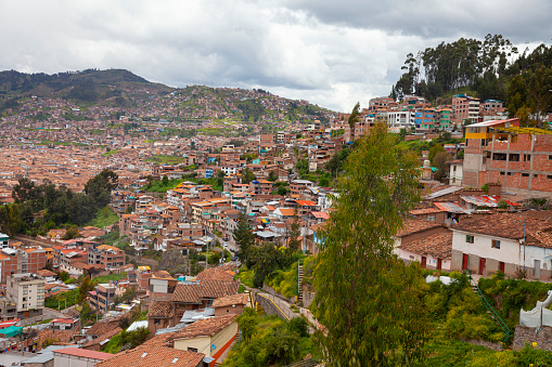 Aerial view of Cusco residential area. Peru.