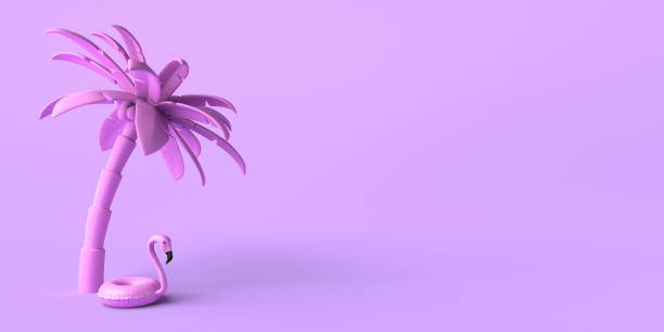 istock Summer vacation concept with flamingo float and palm tree. Copy space. 3D illustration. 1392788437