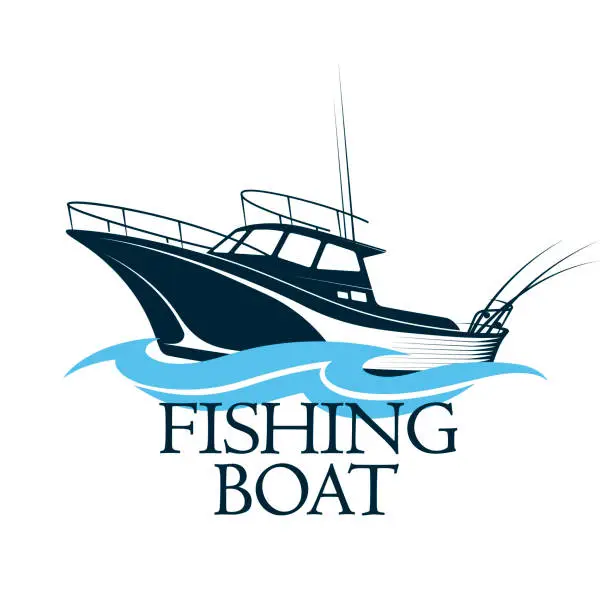 Vector illustration of Fishing boat on the wave symbol for fishing