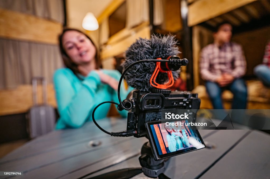 Vlogging Room Woman Vlogging From Her Hostel Room Stock Photo - Download Image Now ...