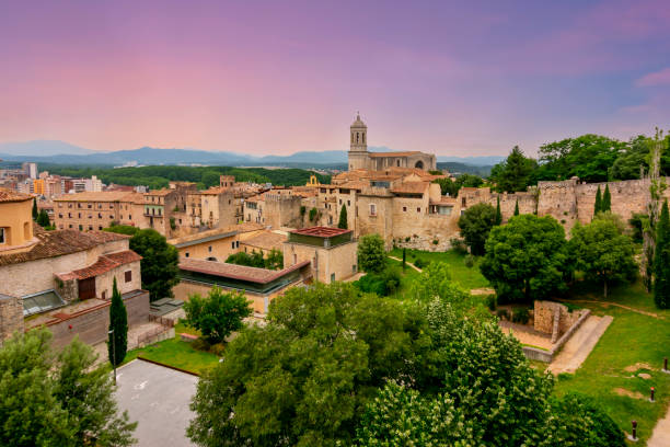 istock Girona Cathedral over old town walls, Spain 1392805465