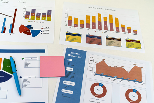 workplace with business graphs and charts. financial concept